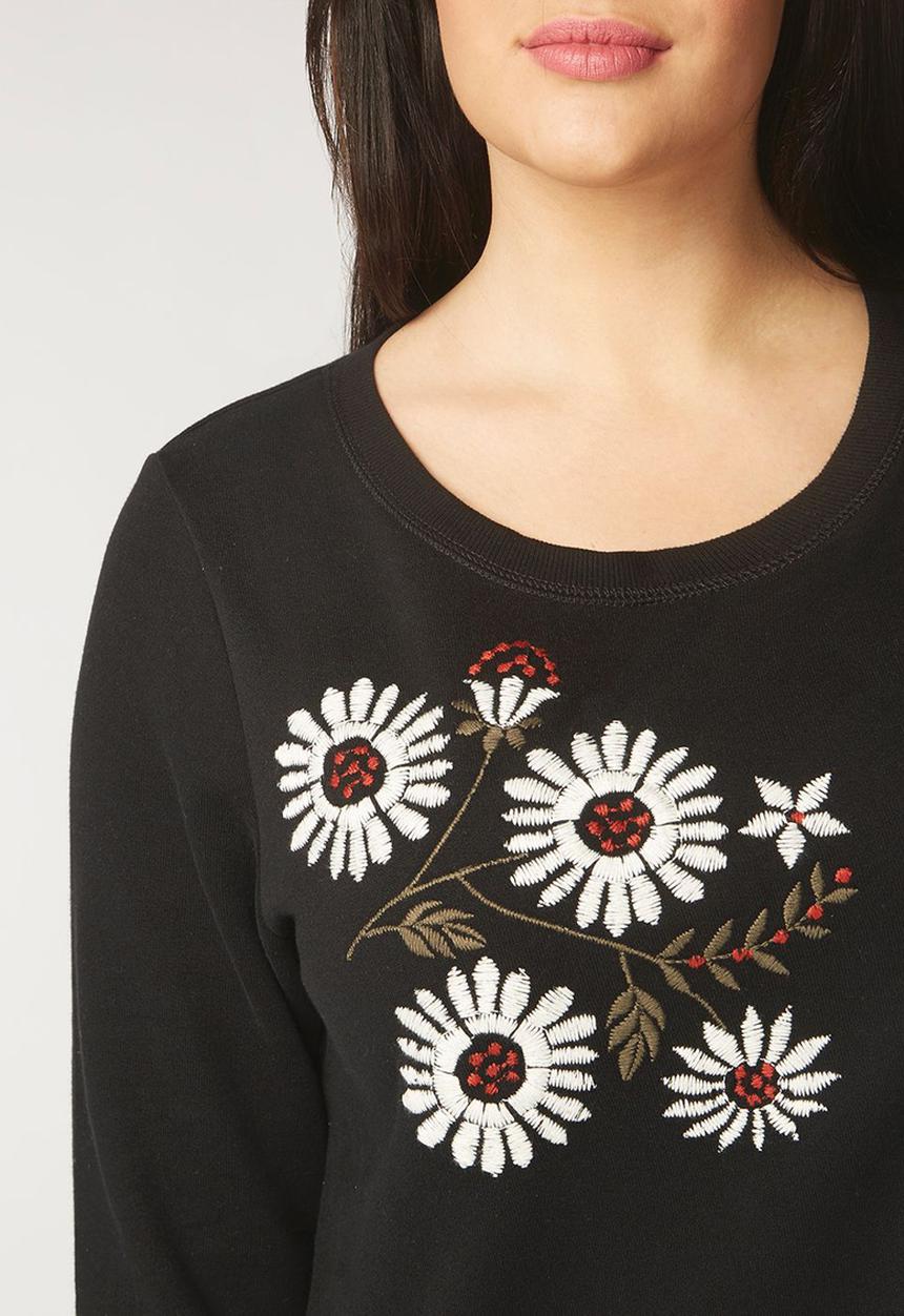 EVANS - Embroidered Sweat Top Black