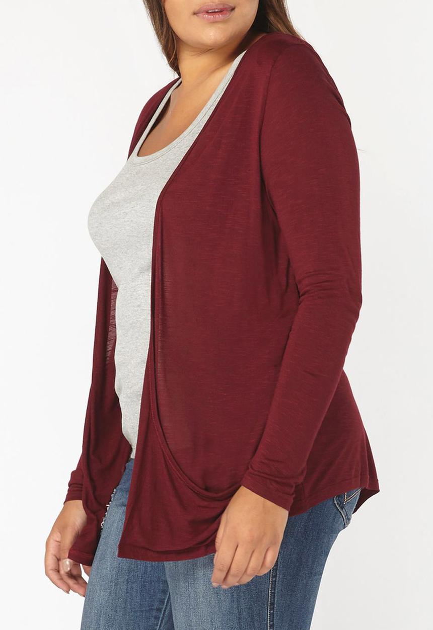 EVANS - Drape Pocket Cardigan Dark Red