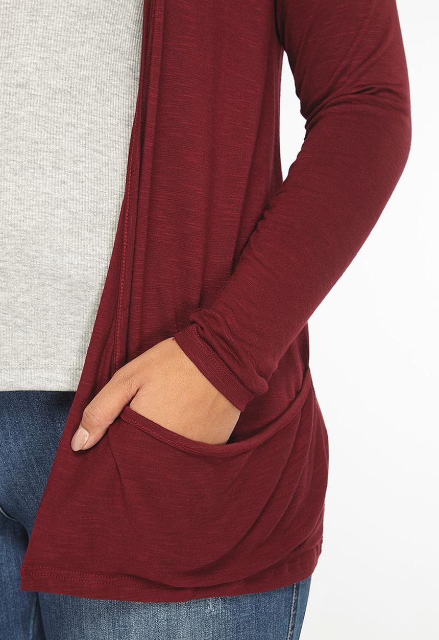 EVANS - Drape Pocket Cardigan Dark Red