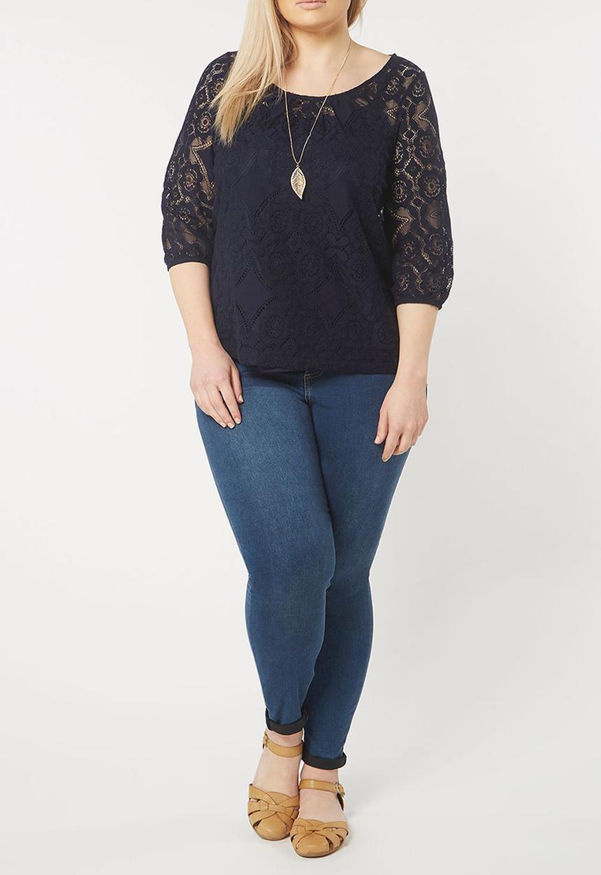 EVANS - Lace Detail Top Navy