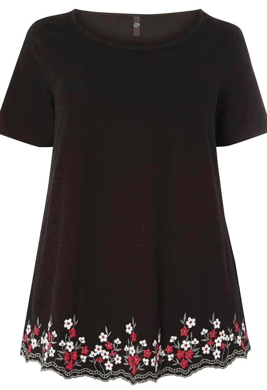 EVANS - T-shirt with Scalloped Hem Black