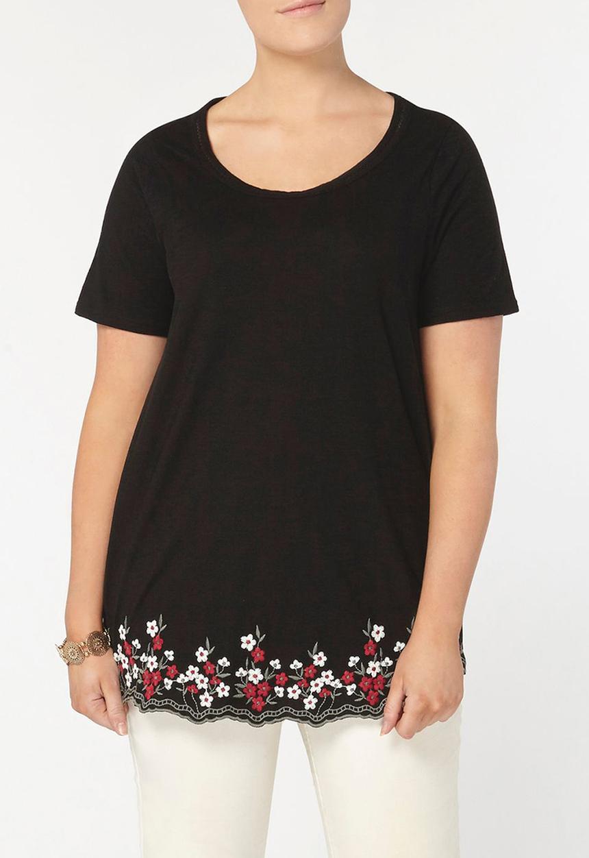 EVANS - T-shirt with Scalloped Hem Black