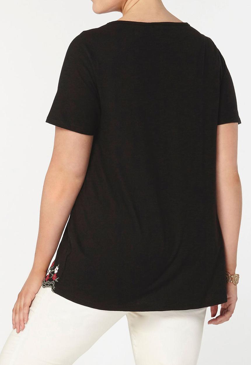 EVANS - T-shirt with Scalloped Hem Black