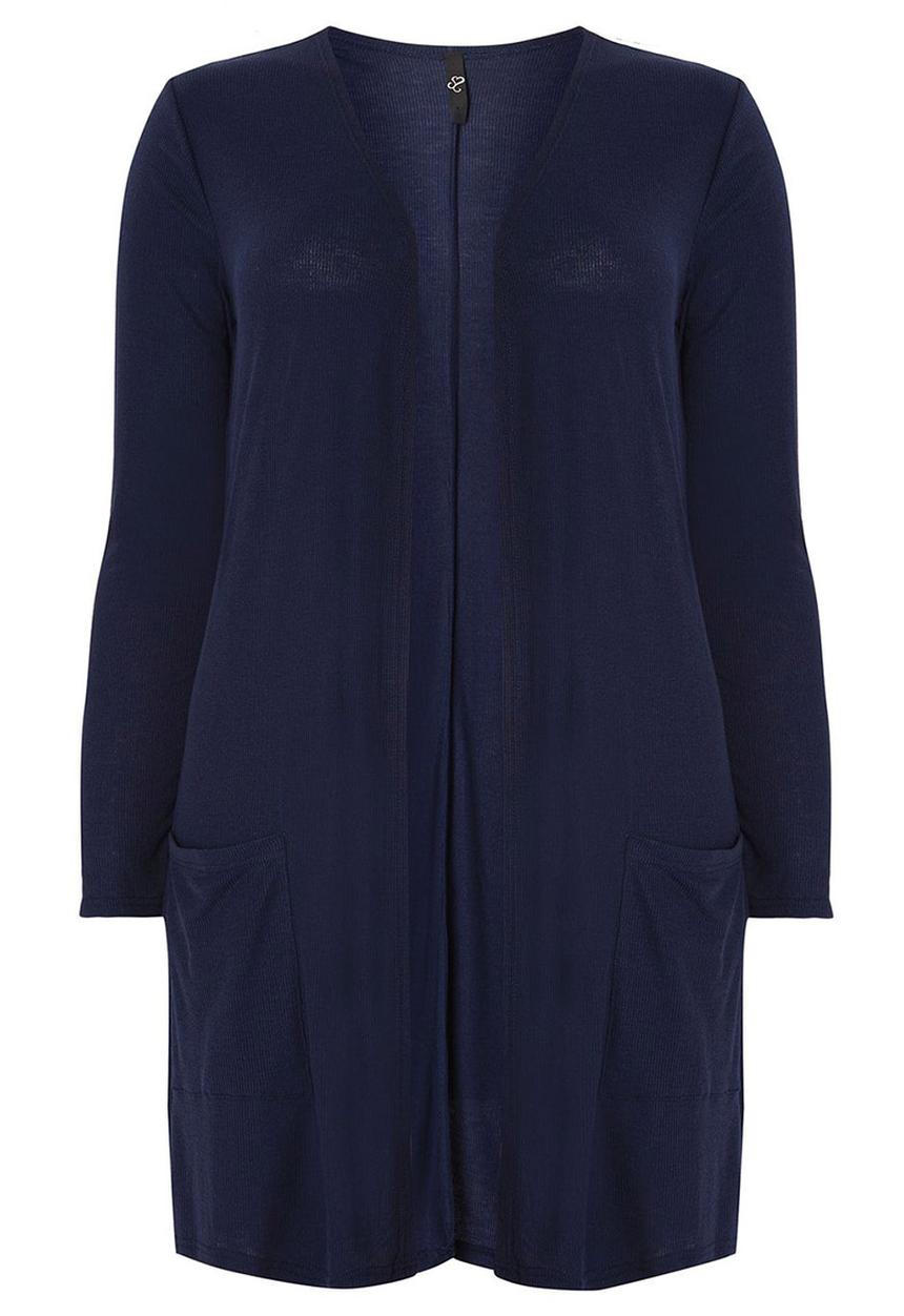 EVANS - Longline Ribbed Cardigan with Pockets Navy