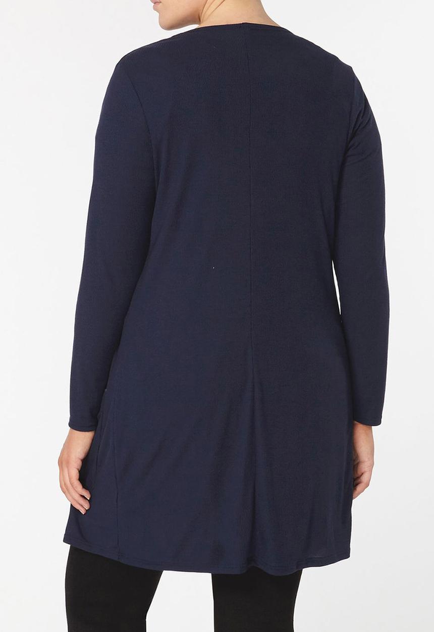 EVANS - Longline Ribbed Cardigan with Pockets Navy