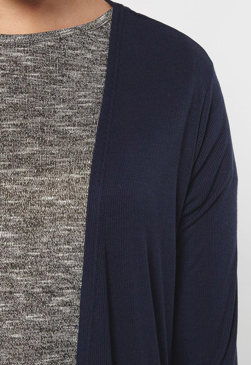 EVANS - Longline Ribbed Cardigan with Pockets Navy