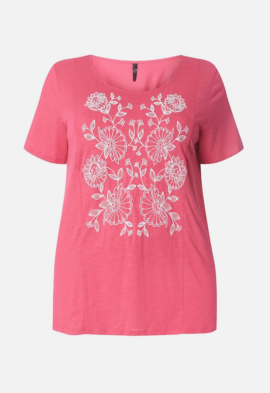 EVANS - Short Sleeve Embroidery Detail Tee Mid Pink