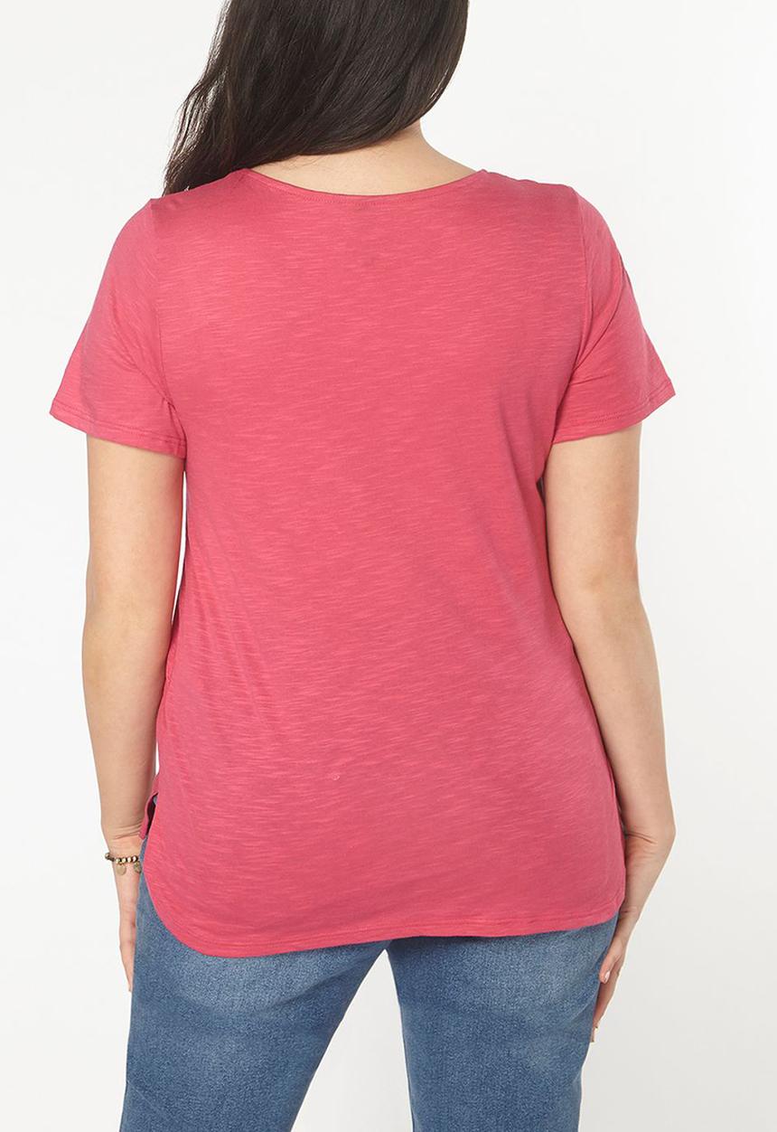 EVANS - Short Sleeve Embroidery Detail Tee Mid Pink