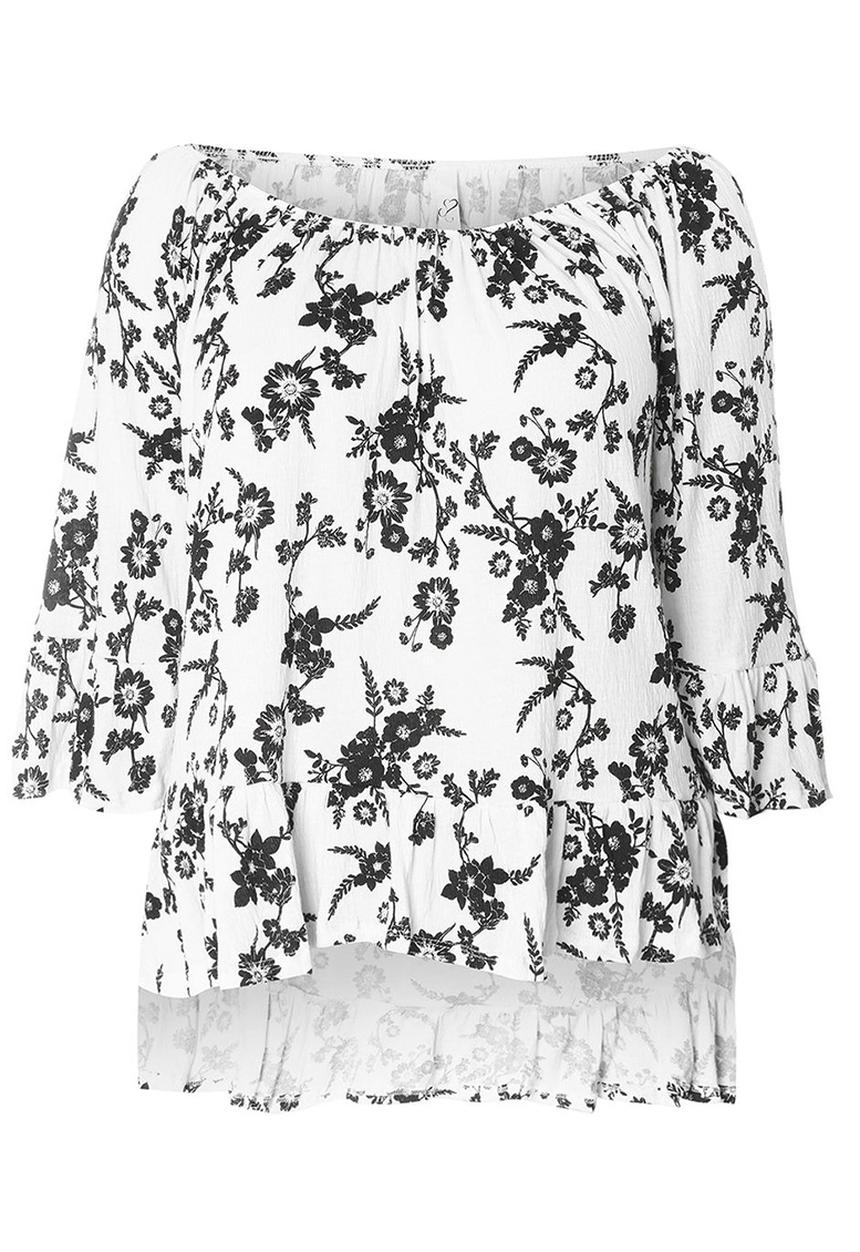 EVANS - All-over Print Crinkle Bardot Top Black and White