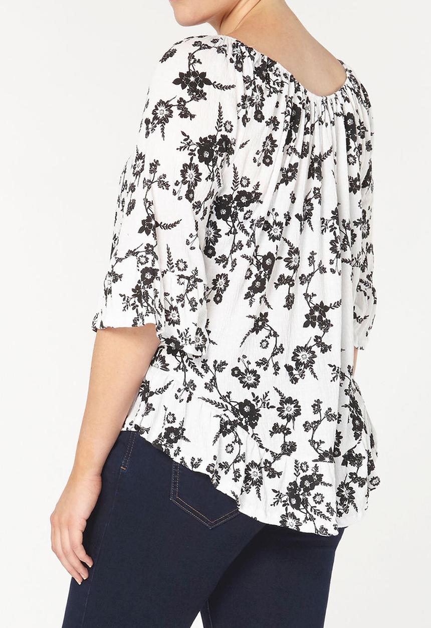 EVANS - All-over Print Crinkle Bardot Top Black and White