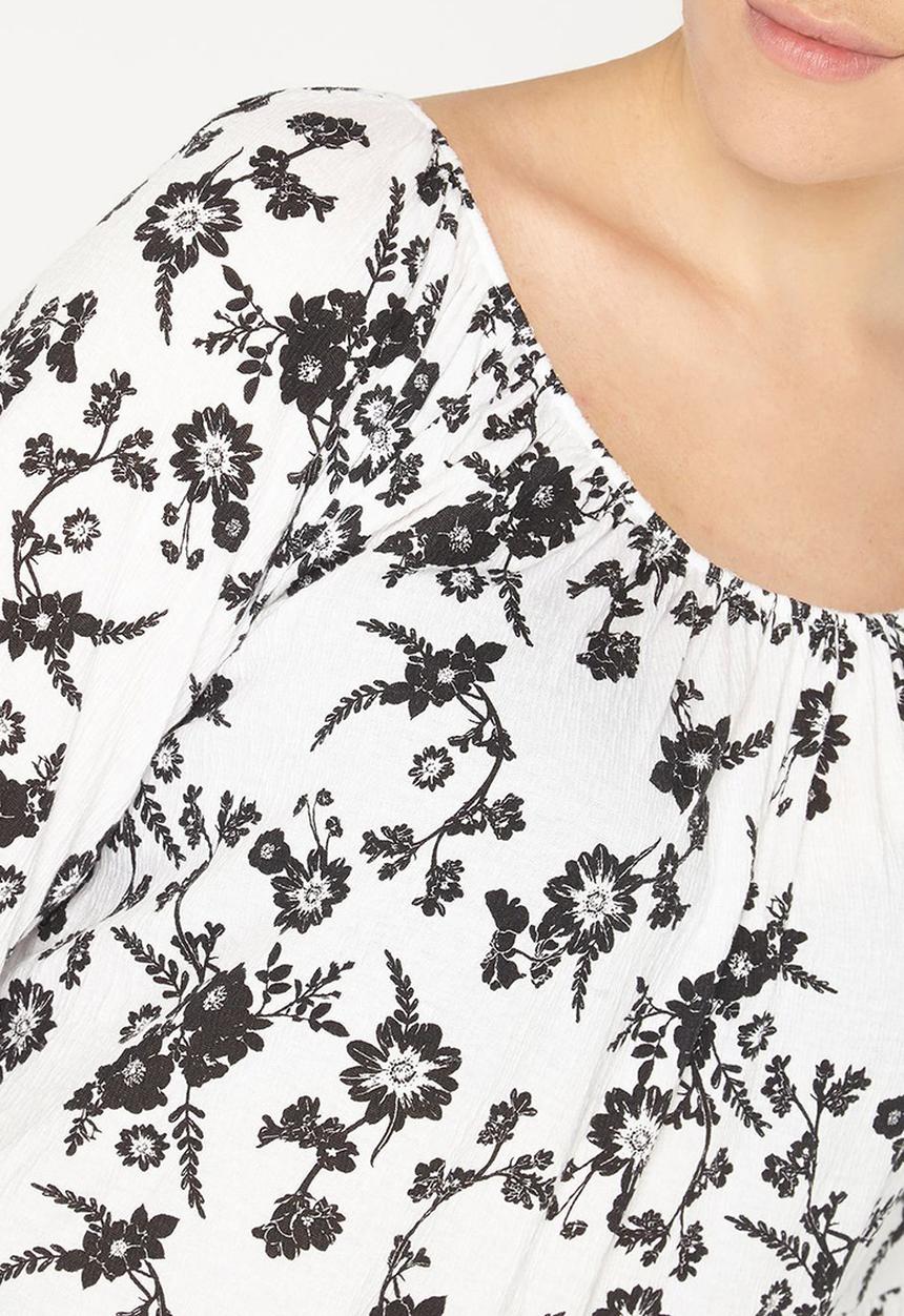 EVANS - All-over Print Crinkle Bardot Top Black and White