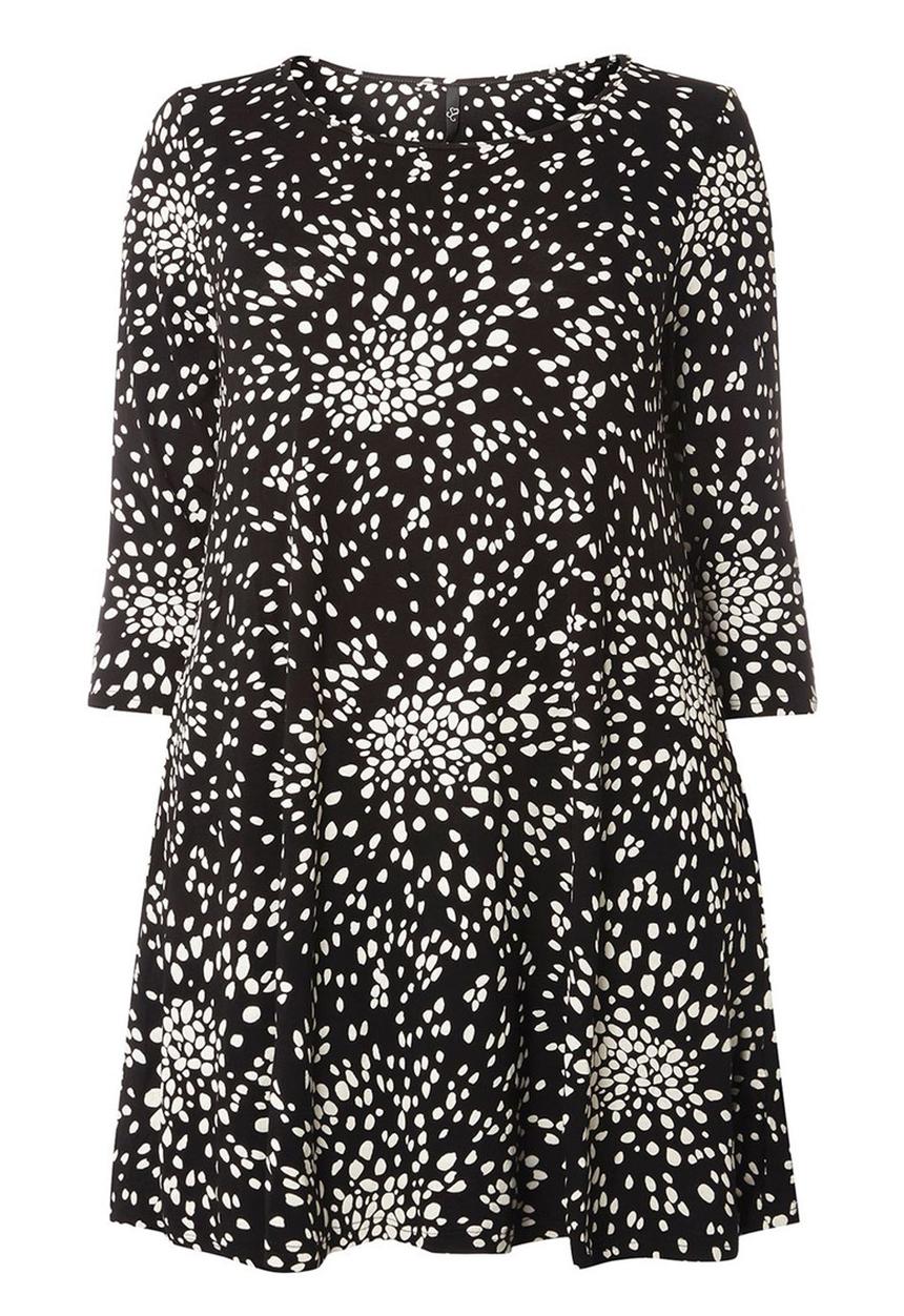 EVANS - All-over Print Swing Tunic Black and White