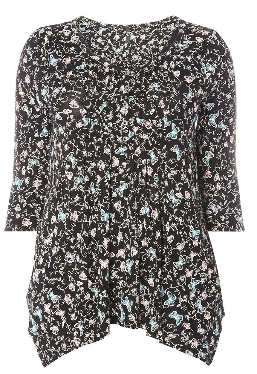 EVANS - All-over Print Pleat Detail Top Black