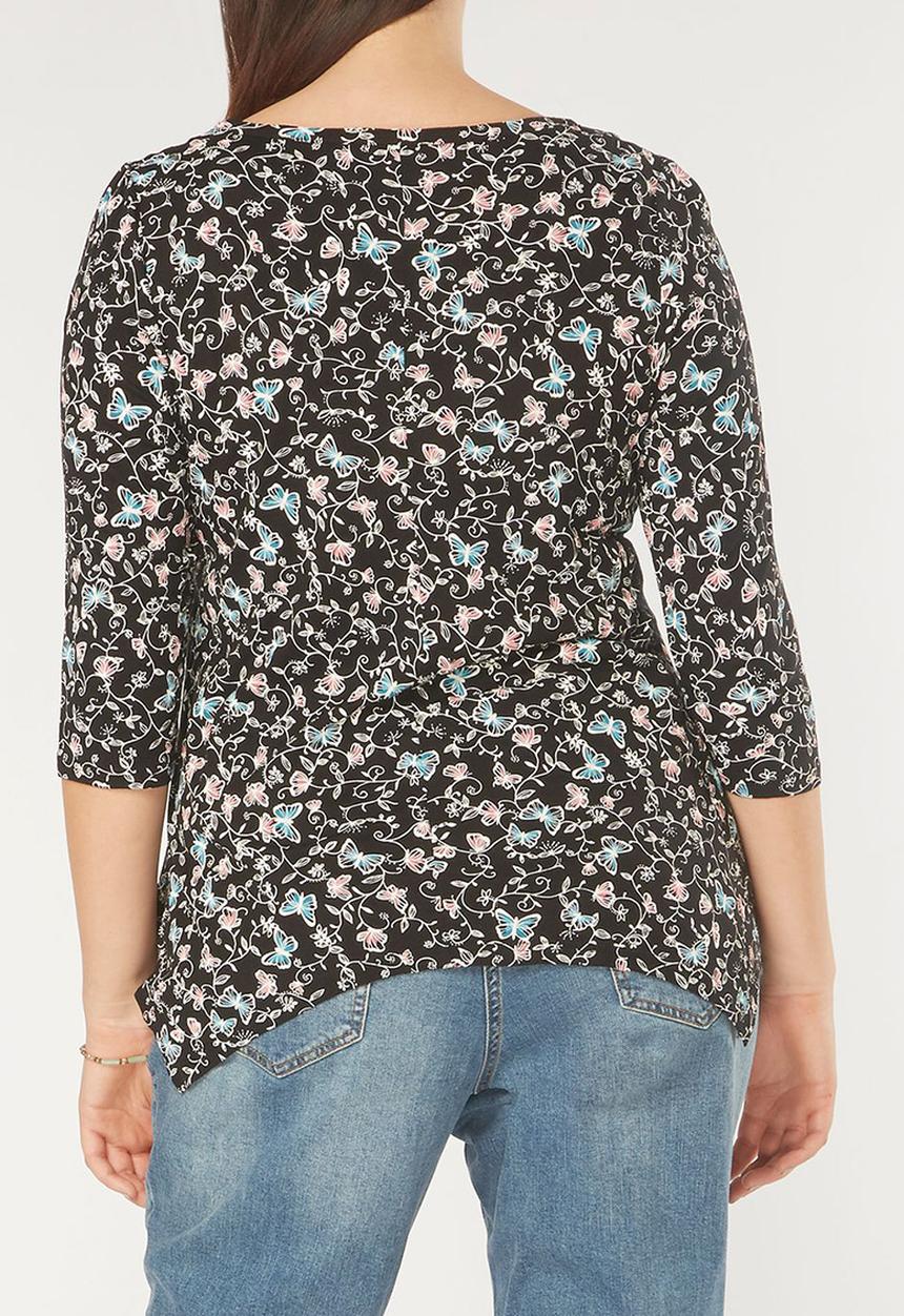 EVANS - All-over Print Pleat Detail Top Black
