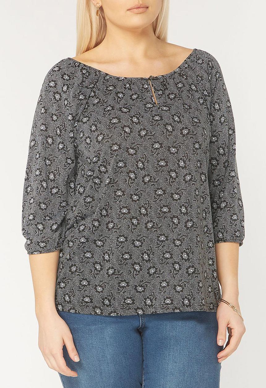 EVANS - All-over Print Gypsy Top Black and White