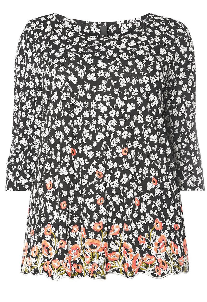EVANS - Embroidery Detail Top Black and White