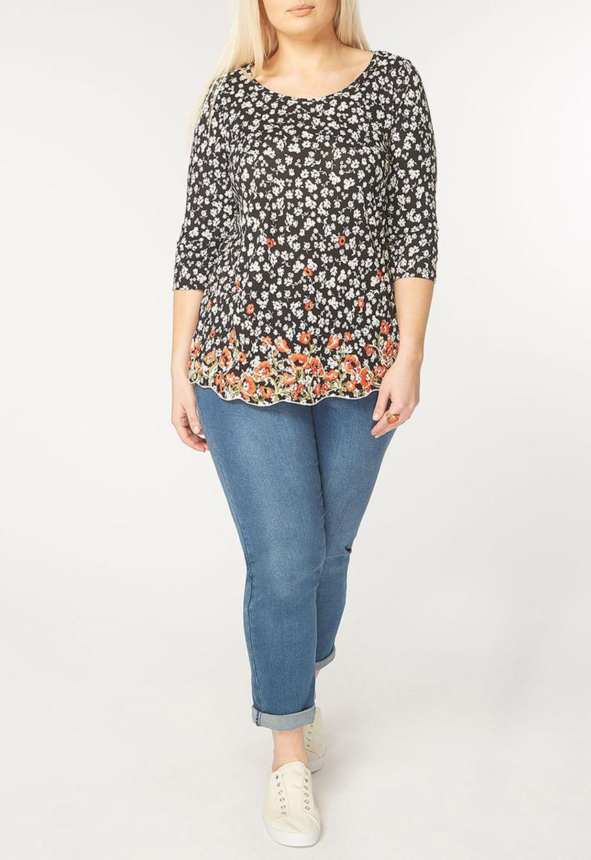 EVANS - Embroidery Detail Top Black and White
