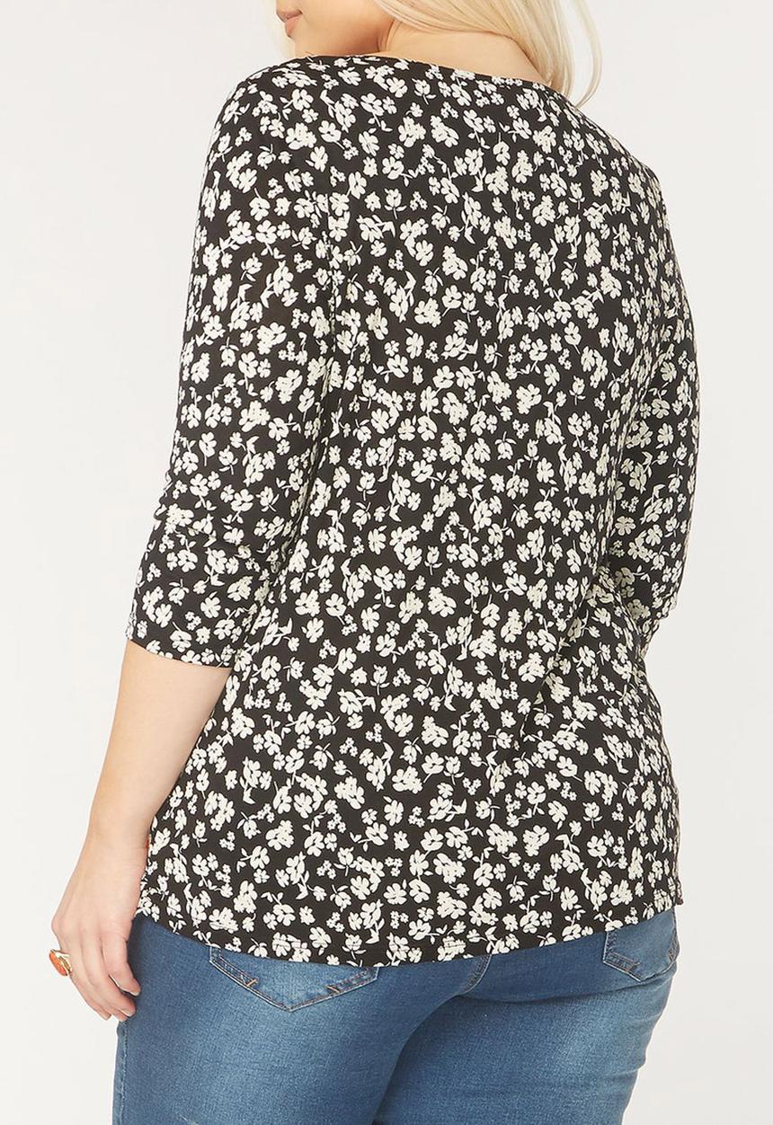 EVANS - Embroidery Detail Top Black and White