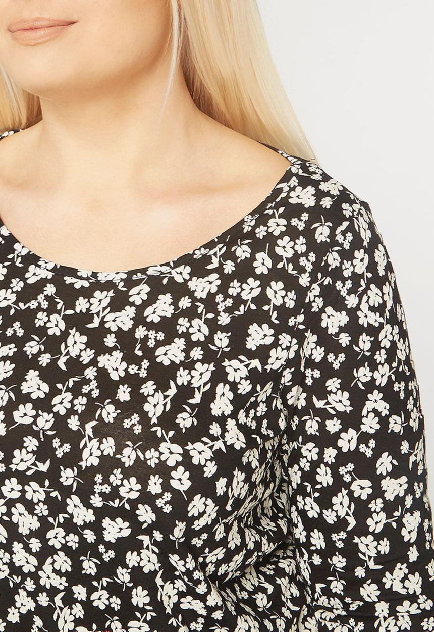EVANS - Embroidery Detail Top Black and White