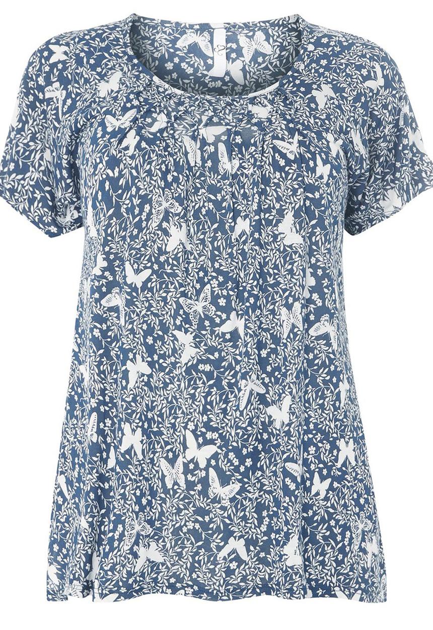 EVANS - Honeycomb Blouse Blue and White