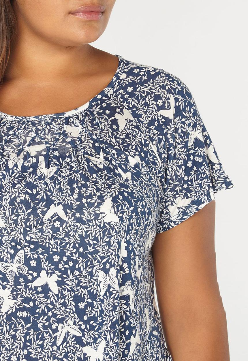 EVANS - Honeycomb Blouse Blue and White