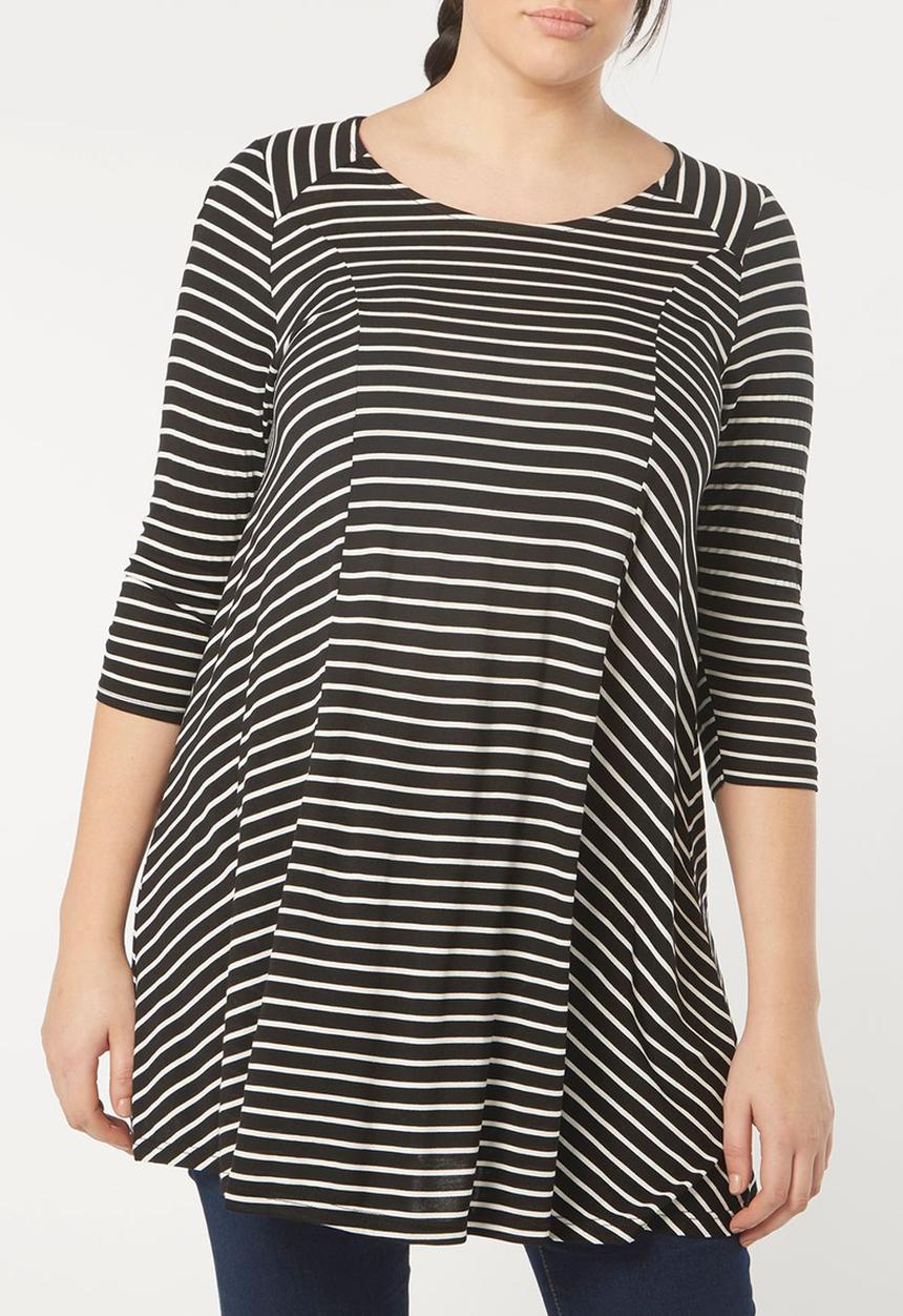 EVANS - Striped Swing Tunic Black and White