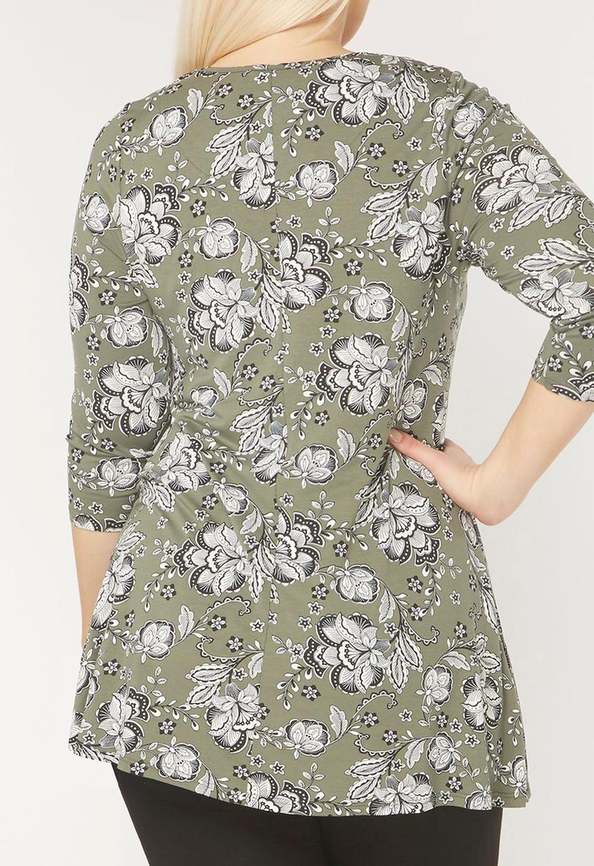 EVANS - Floral Print Swing Tunic Khaki Green
