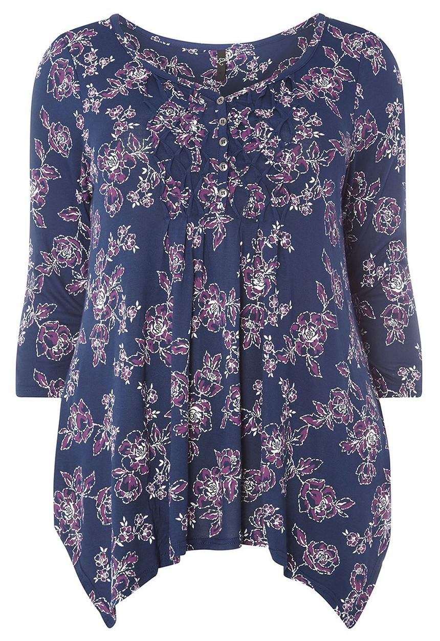 EVANS - All-over Print Pleat Detail Top Navy