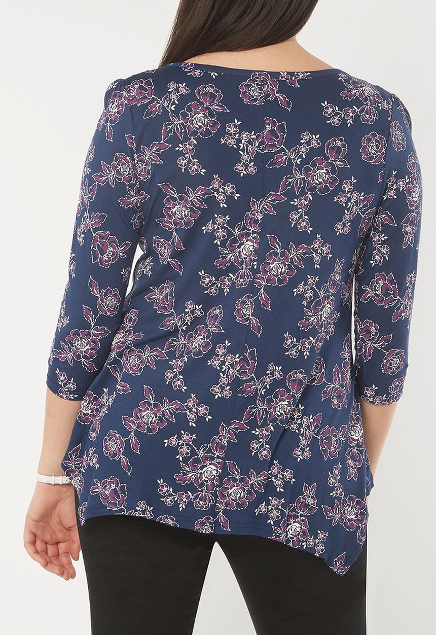 EVANS - All-over Print Pleat Detail Top Navy