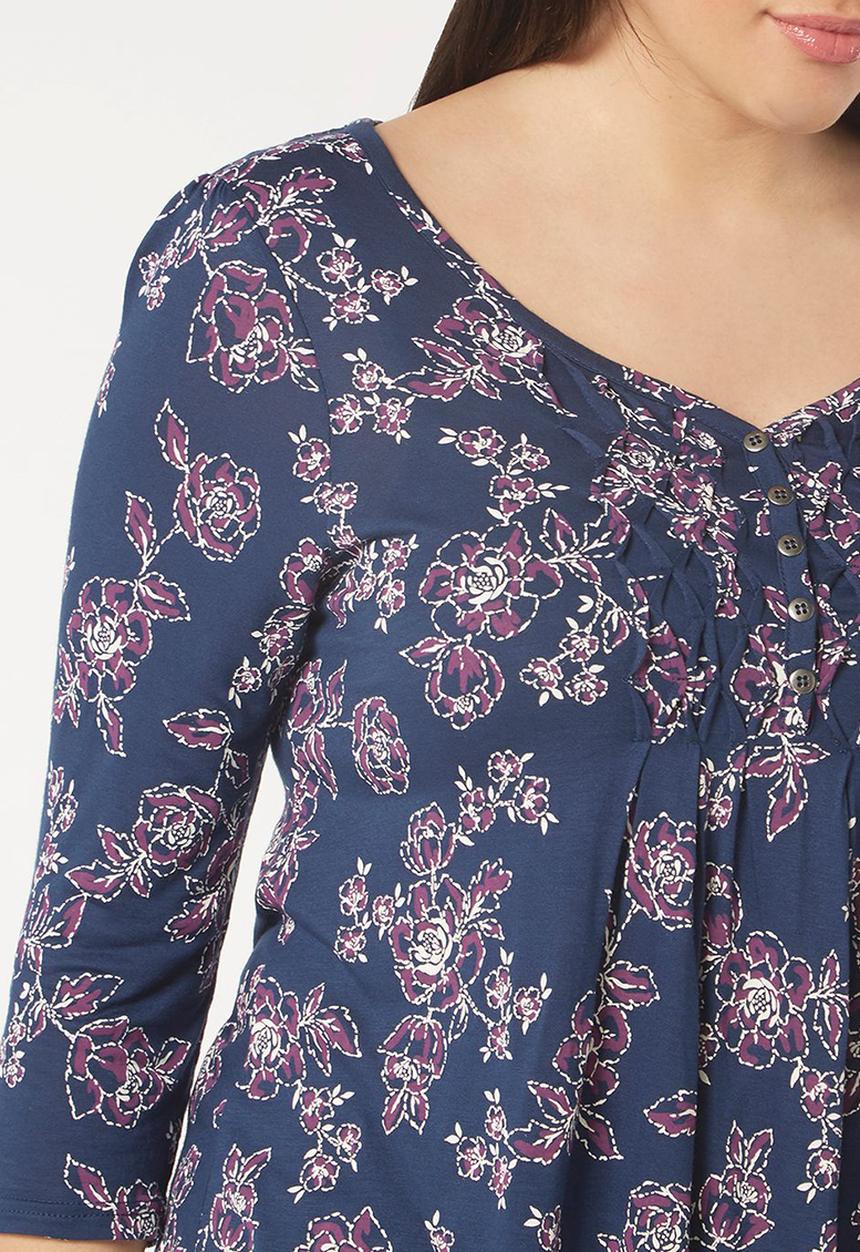 EVANS - All-over Print Pleat Detail Top Navy