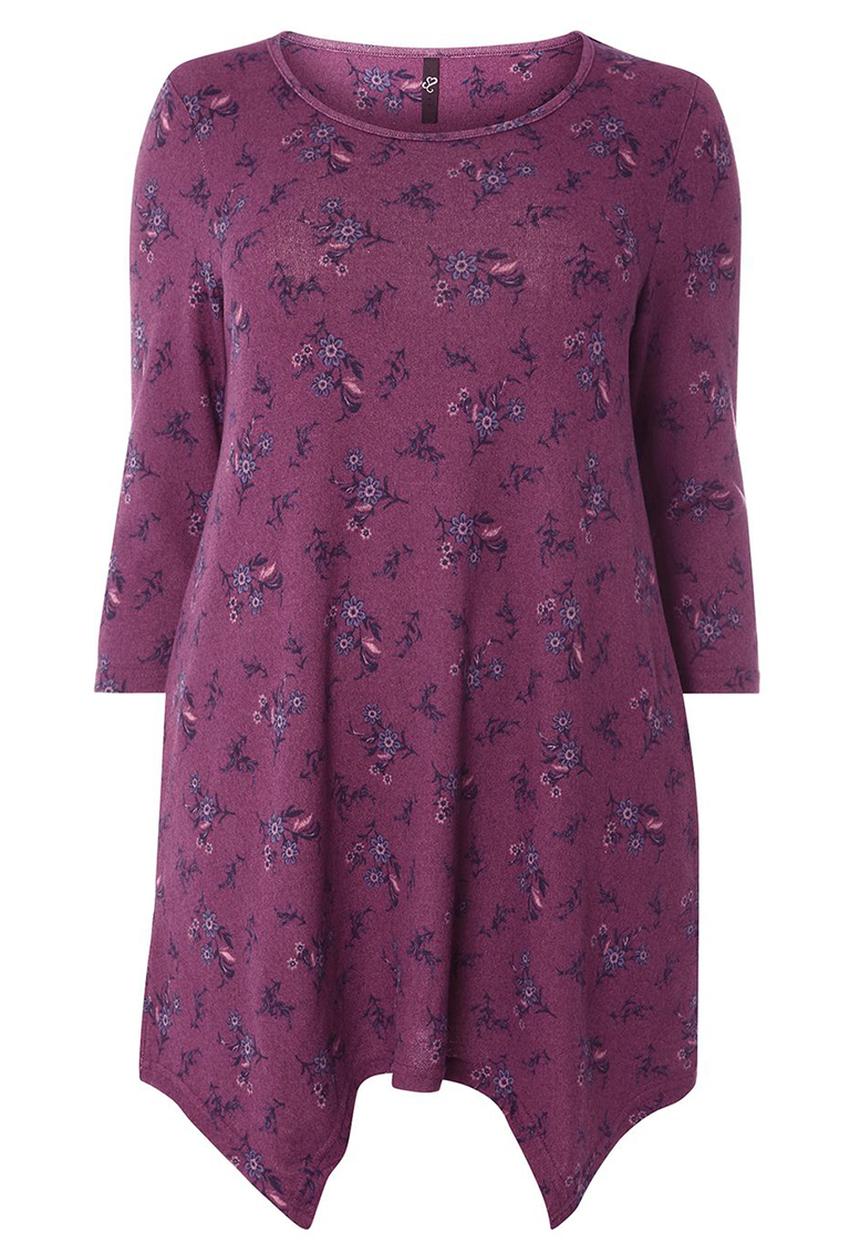 EVANS - Soft Touch Floral Print Tunic Mid Purple