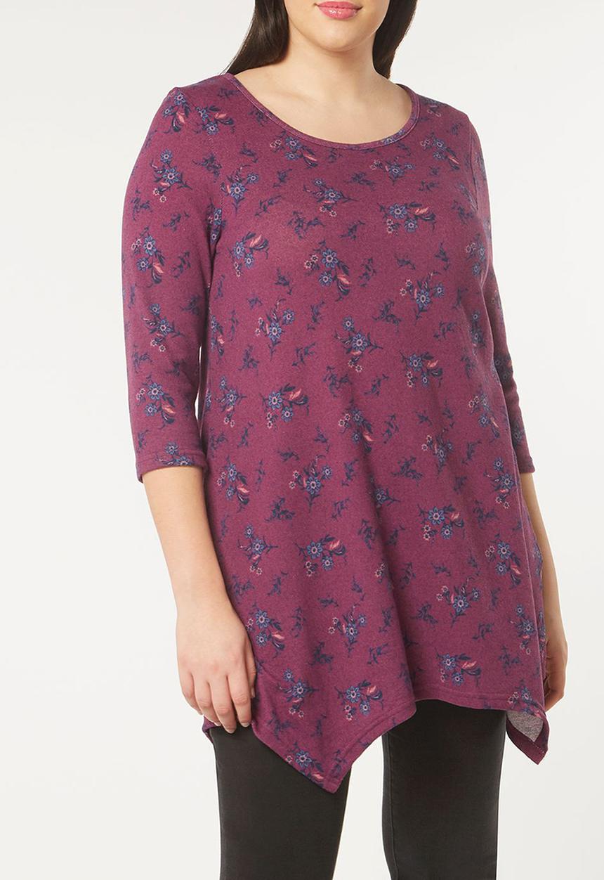 EVANS - Soft Touch Floral Print Tunic Mid Purple