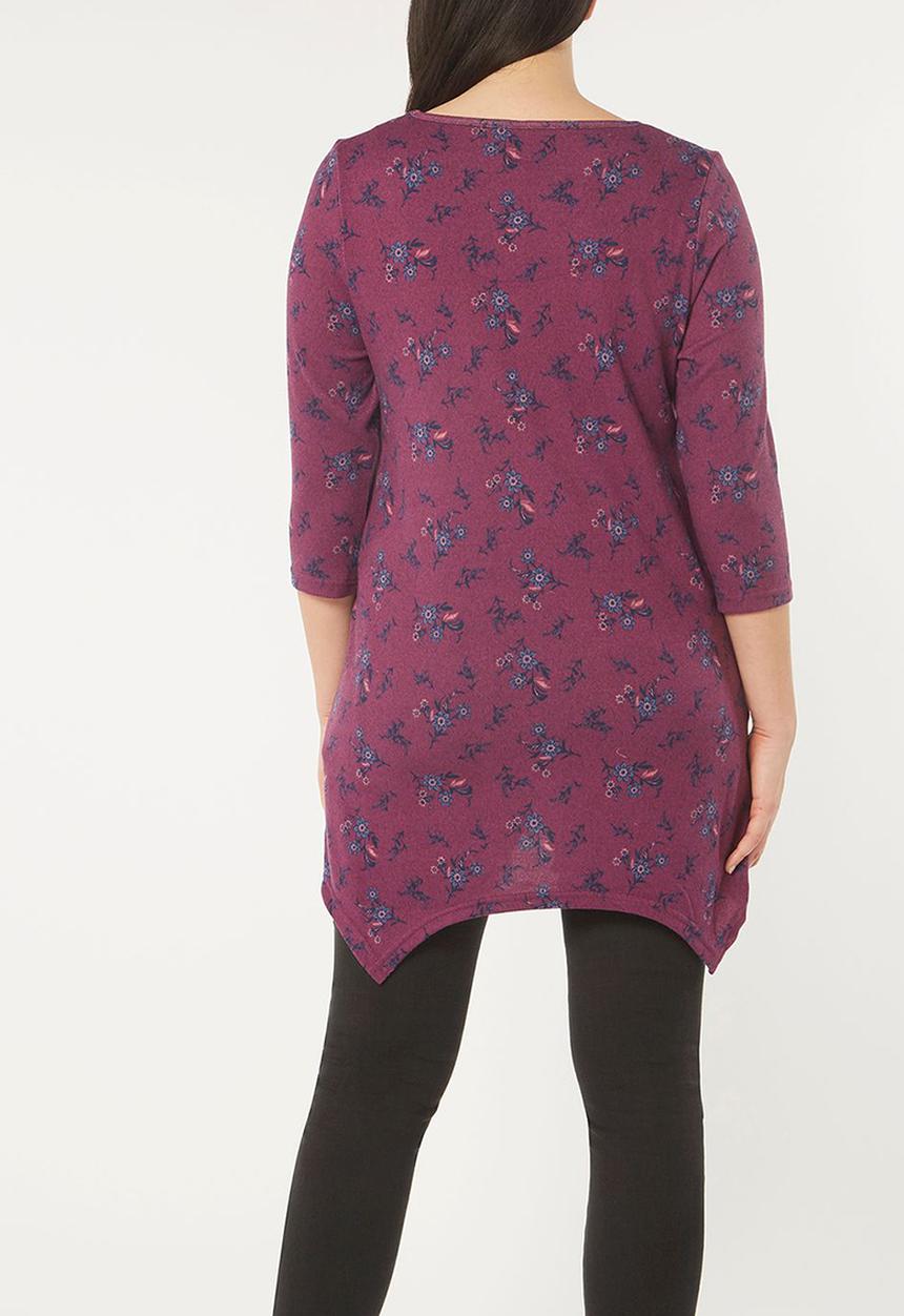 EVANS - Soft Touch Floral Print Tunic Mid Purple