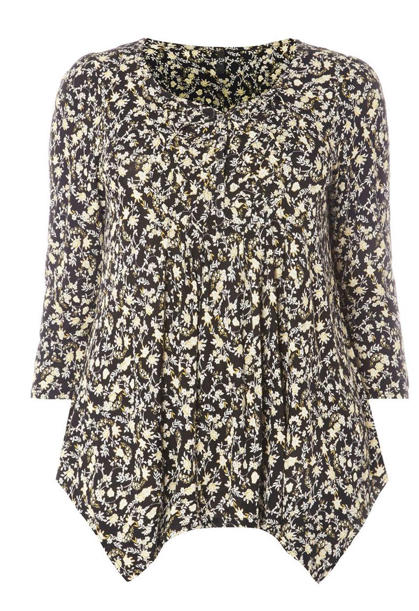 EVANS - All-over Print Pleat Detail Top Black