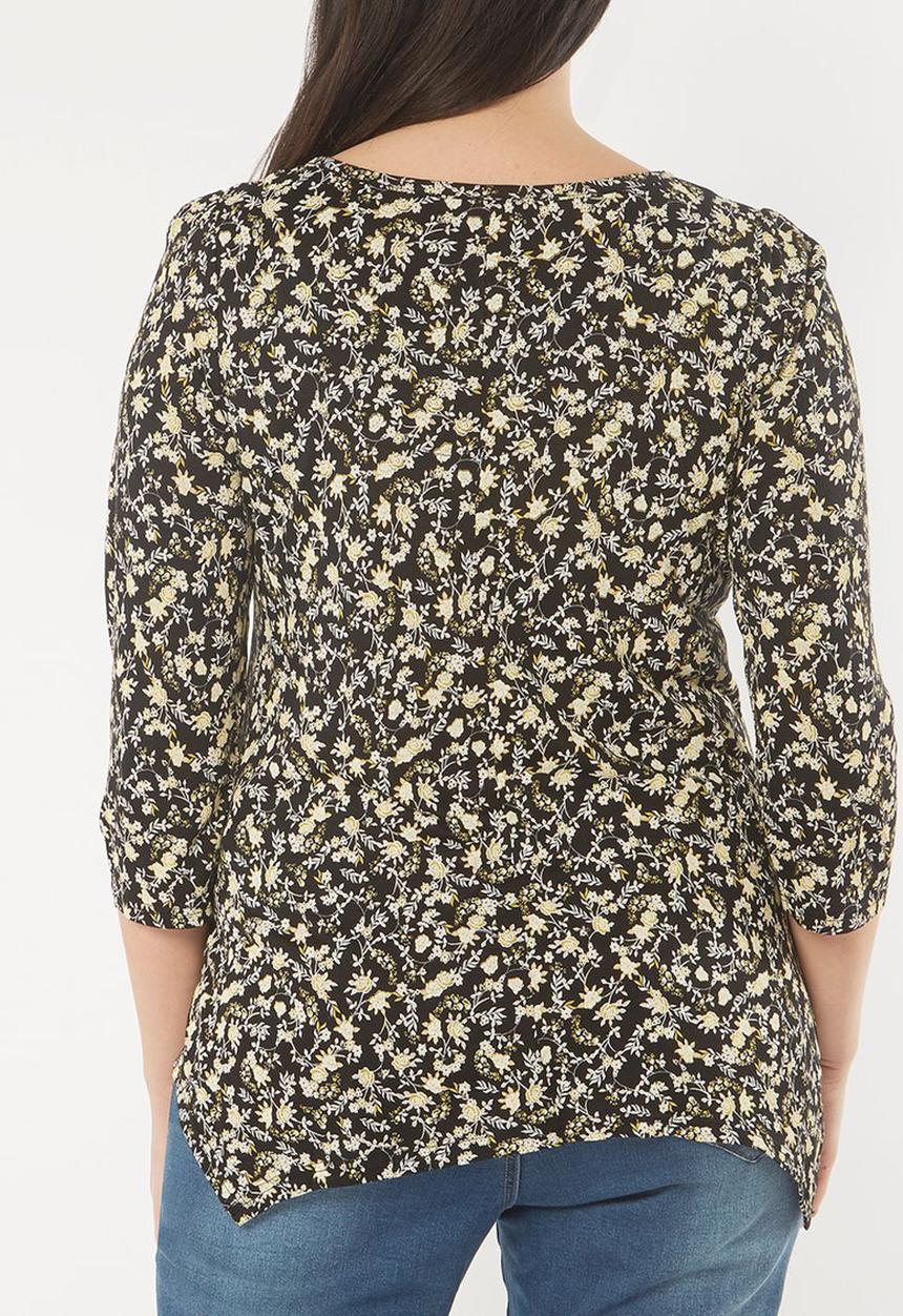 EVANS - All-over Print Pleat Detail Top Black