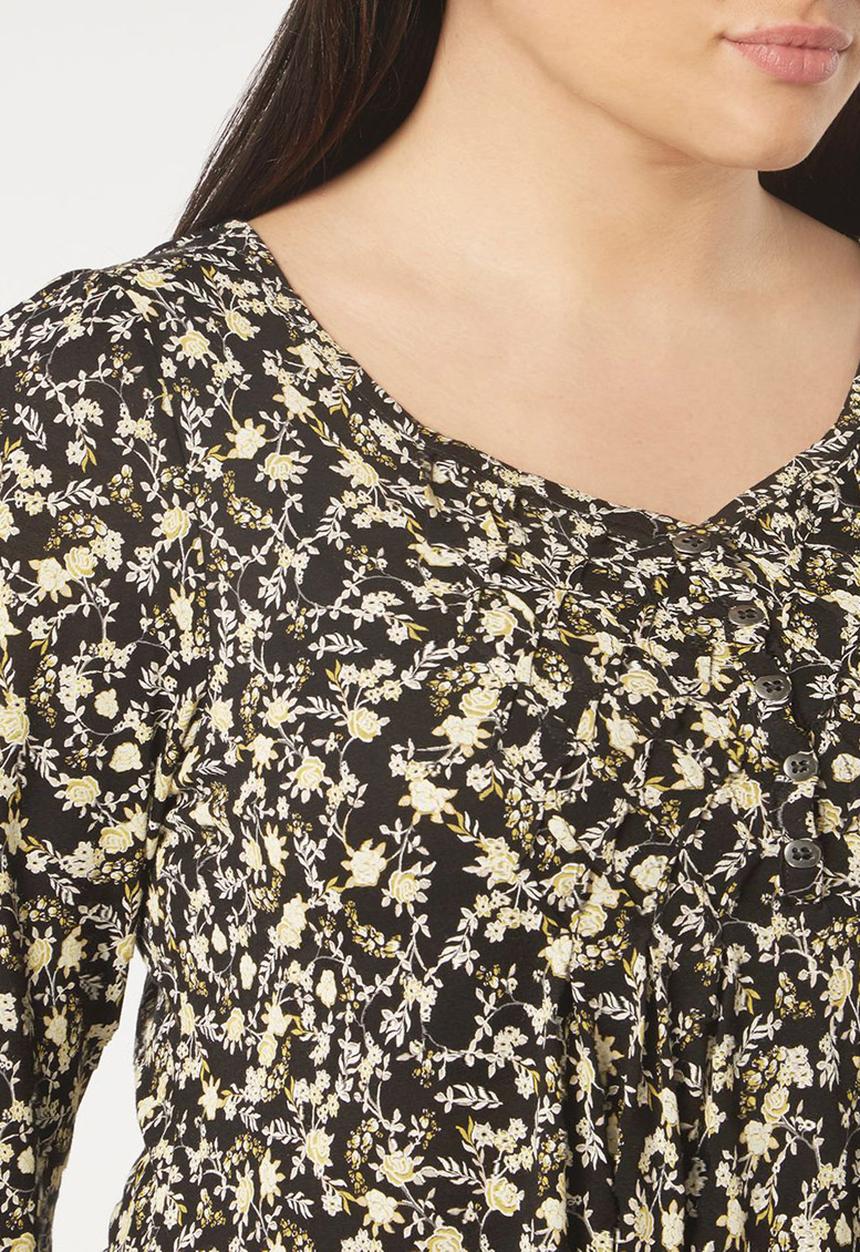 EVANS - All-over Print Pleat Detail Top Black