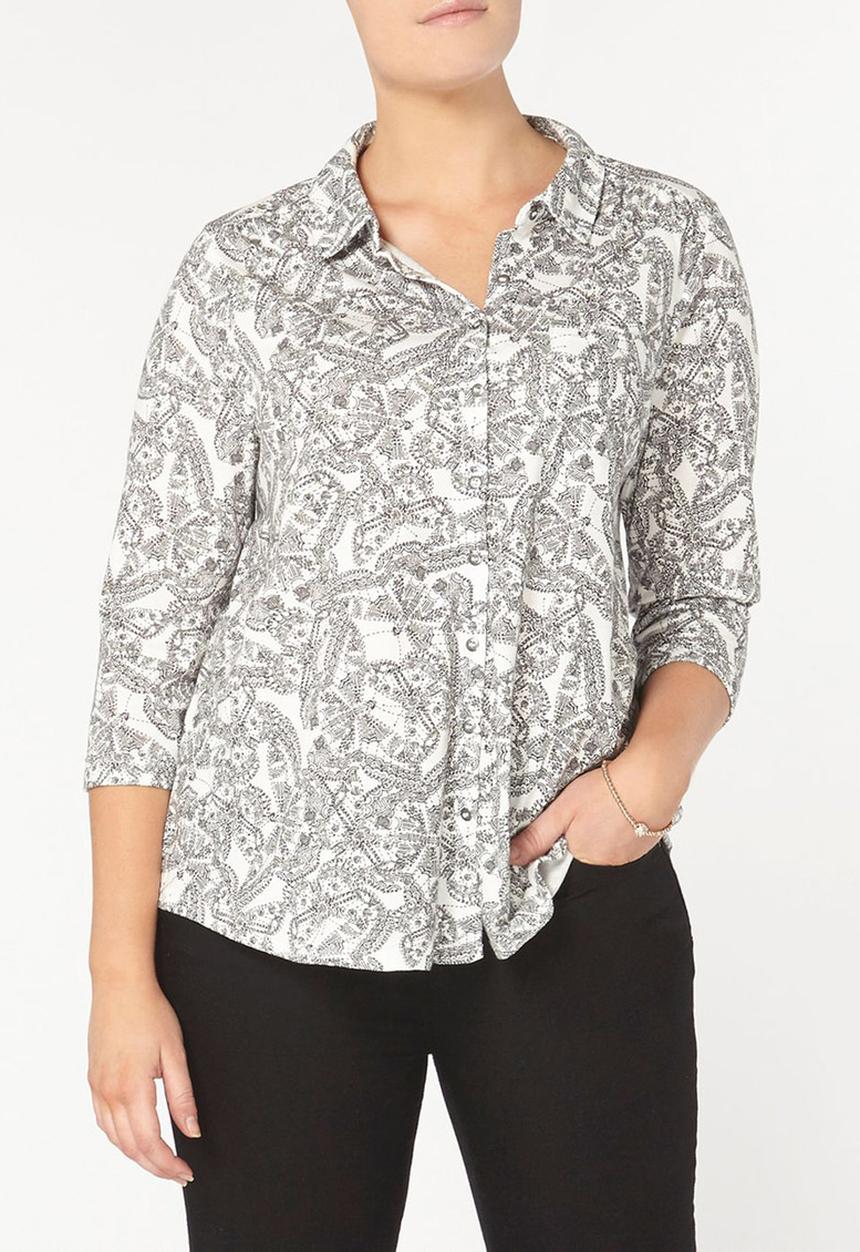 EVANS - Butterfly Print Shirt Black and White
