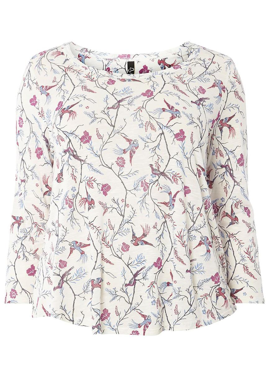 EVANS - Bird Print T-Shirt Off White