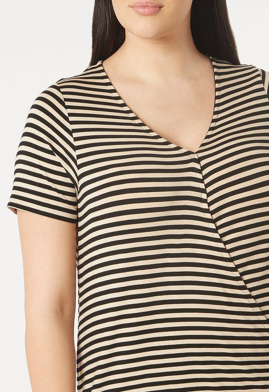 EVANS - Striped Wrap Top Black and White