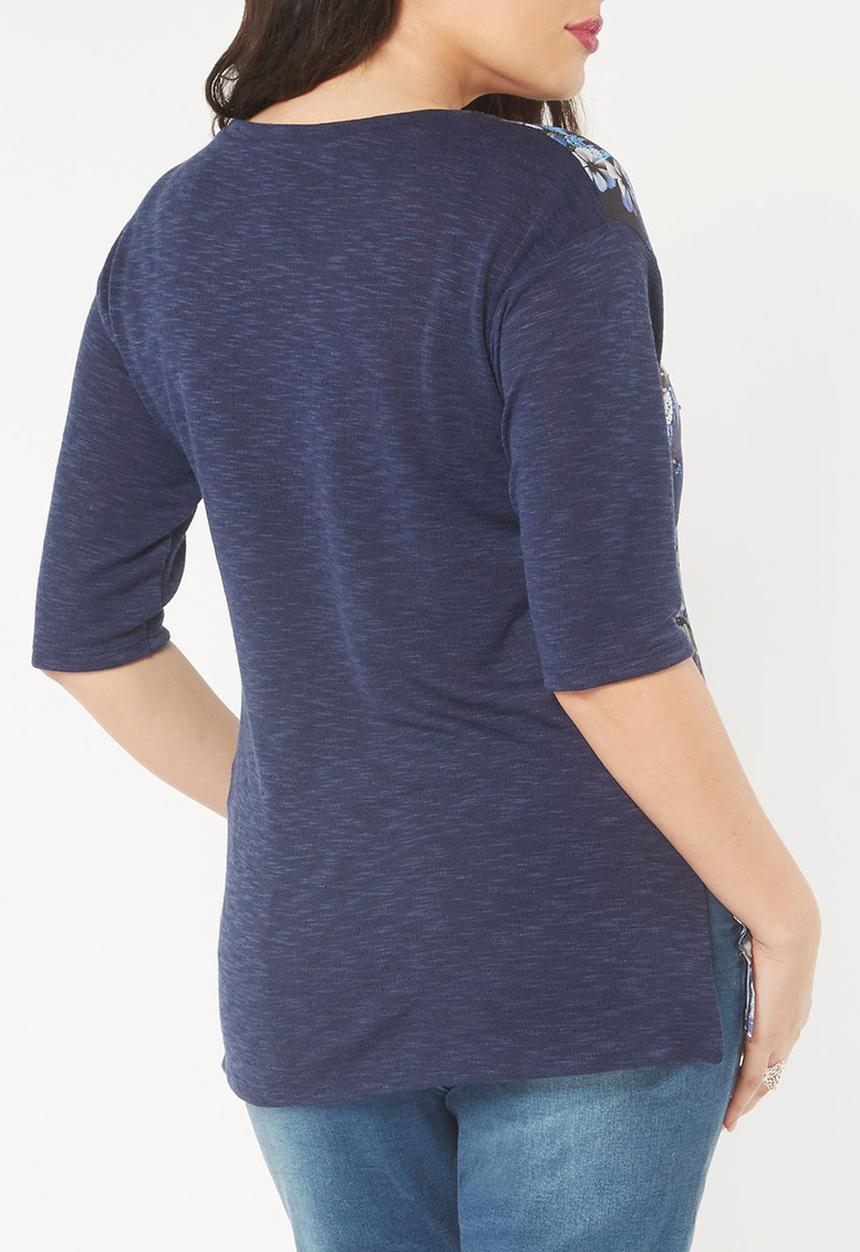 EVANS - Butterfly Print T-Shirt Mid Blue
