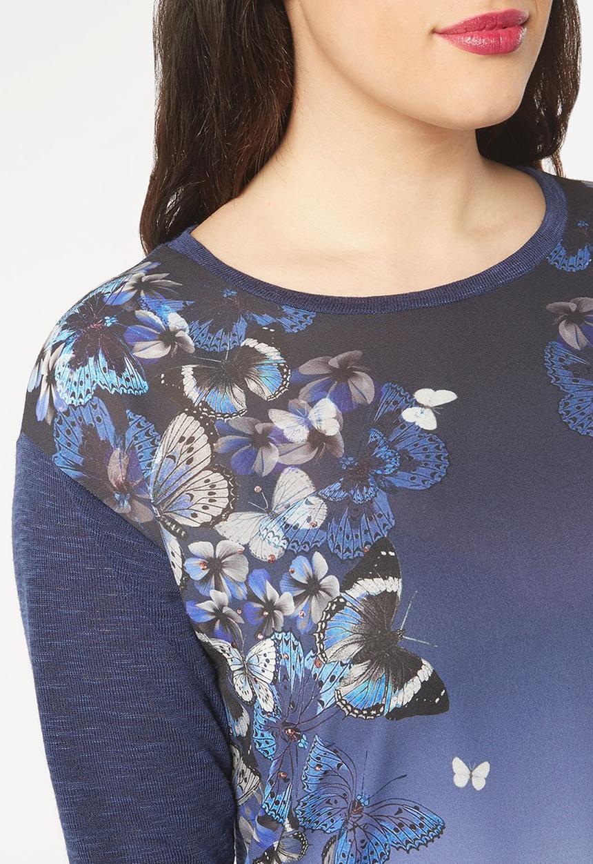 EVANS - Butterfly Print T-Shirt Mid Blue