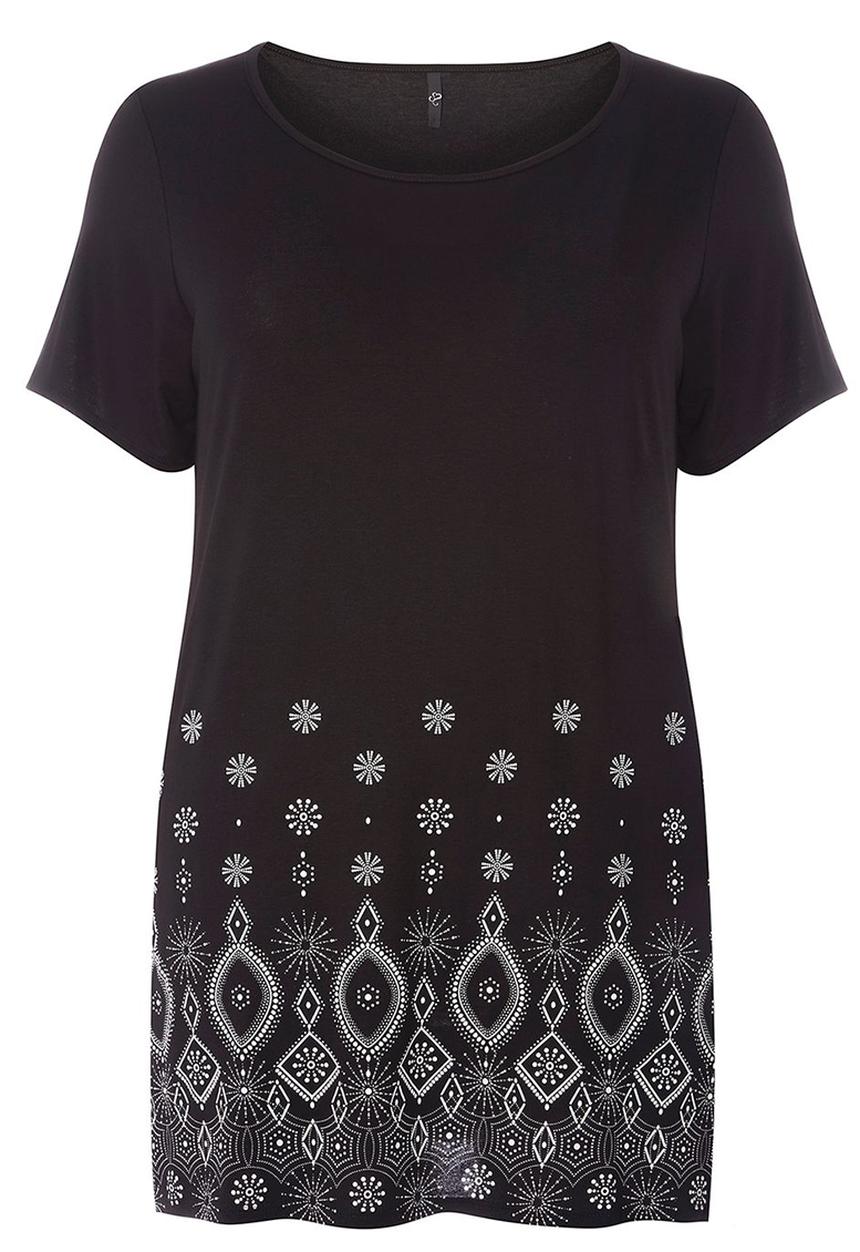 EVANS - Border Print Tee Black