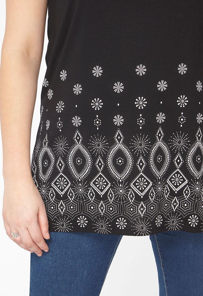 EVANS - Border Print Tee Black