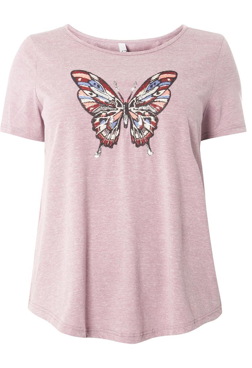 EVANS - Embroidery Detail T-Shirt Pale Pink