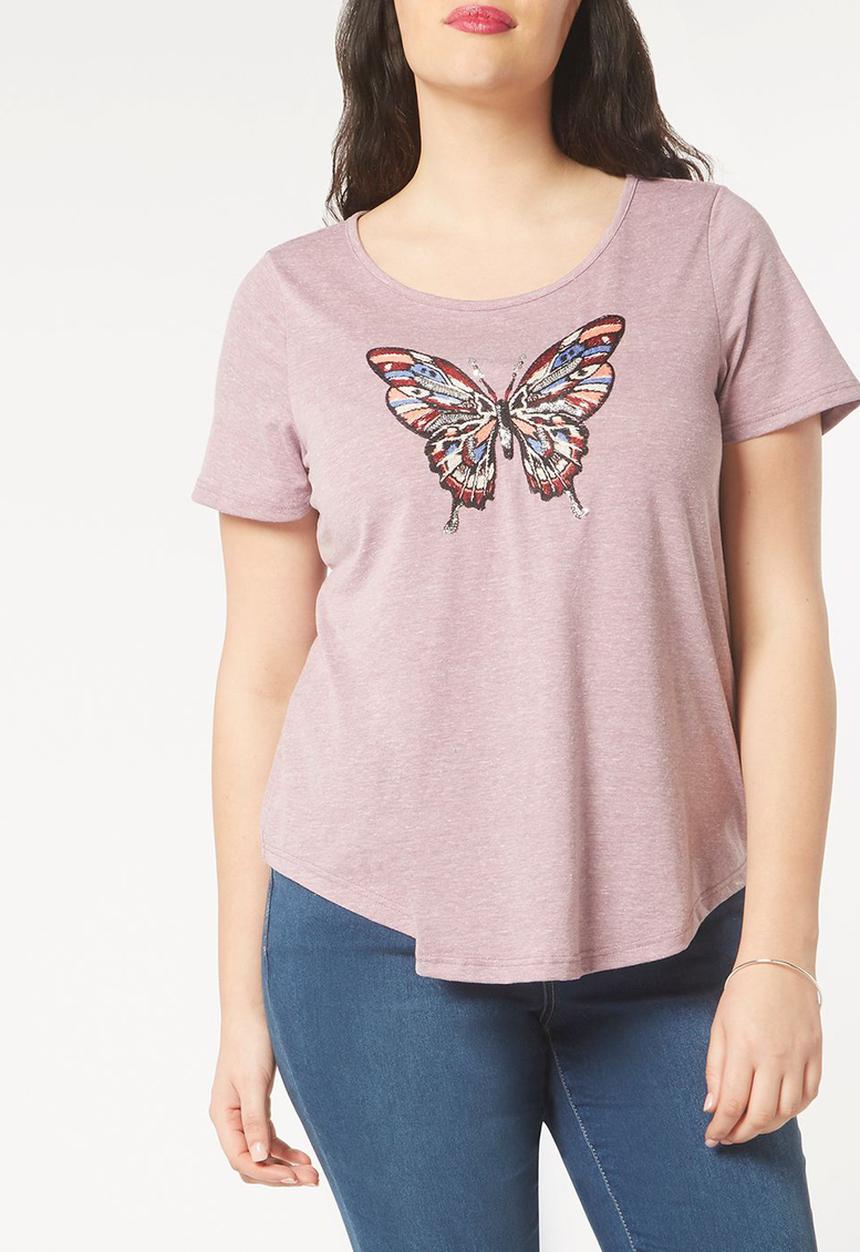 EVANS - Embroidery Detail T-Shirt Pale Pink