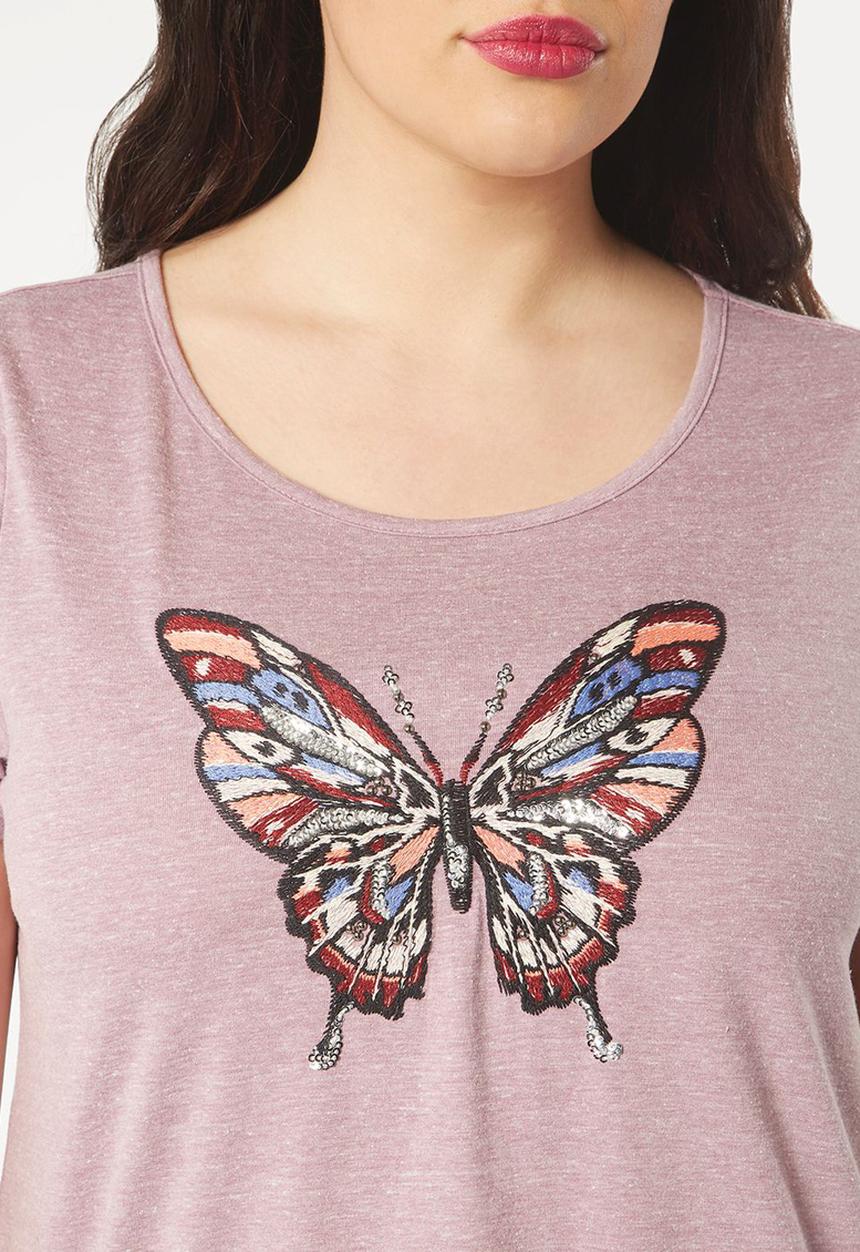 EVANS - Embroidery Detail T-Shirt Pale Pink