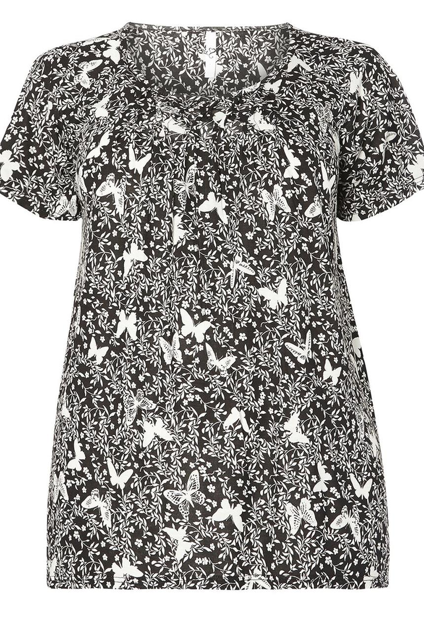 EVANS - Honeycomb Floral Blouse Black and White
