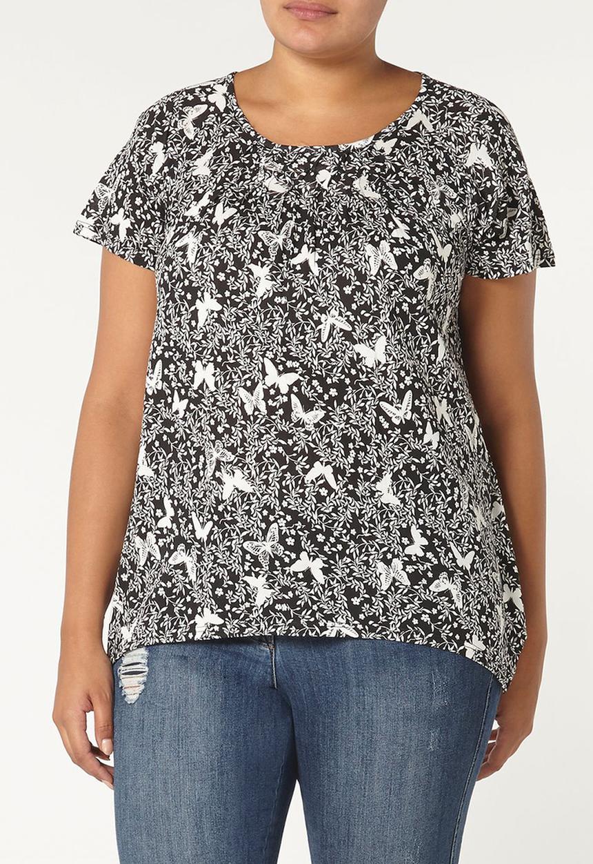 EVANS - Honeycomb Floral Blouse Black and White