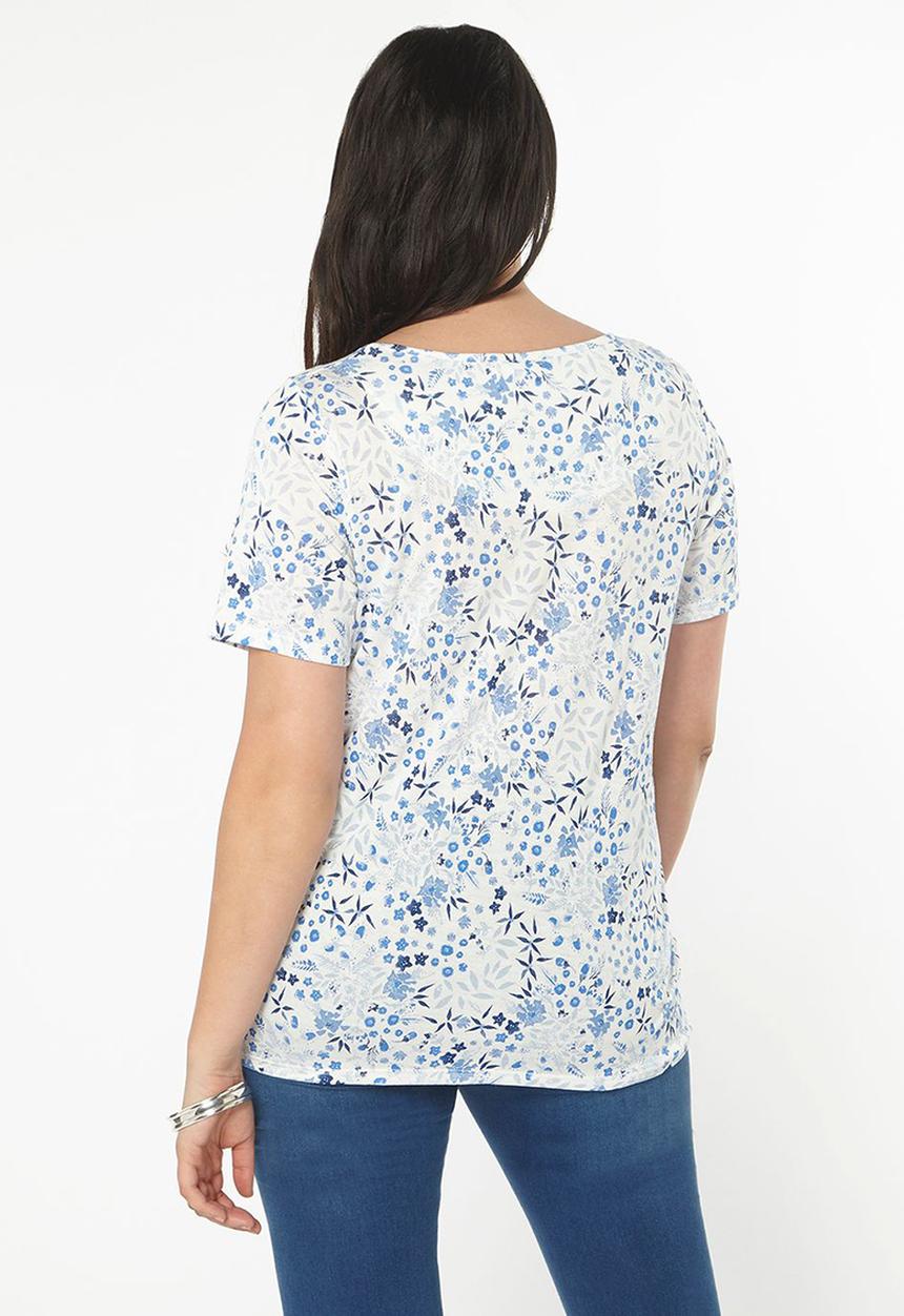 EVANS - Floral Embroidered Hem T-Shirt Off White