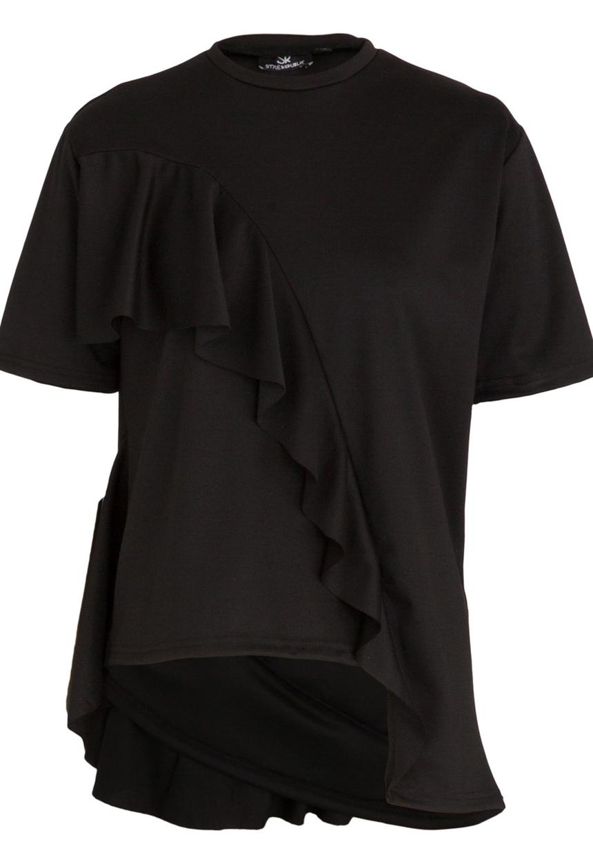 STYLE REPUBLIC - Oversized Frill T-shirt Black